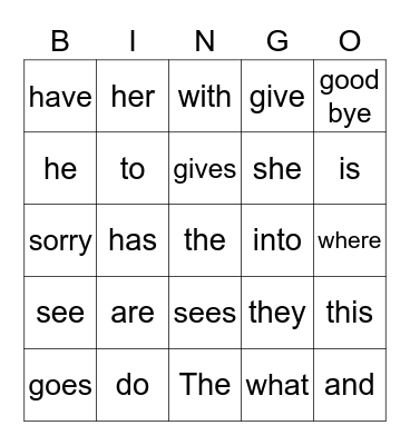 Smart phonics 2 Sight Words Bingo Card