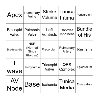 Cardiovascular Bingo Card