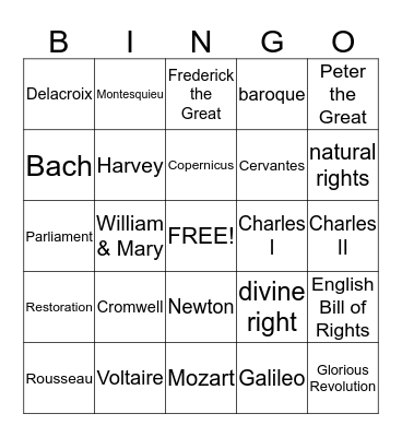 Absolutism & the Age of Reason Bingo Card