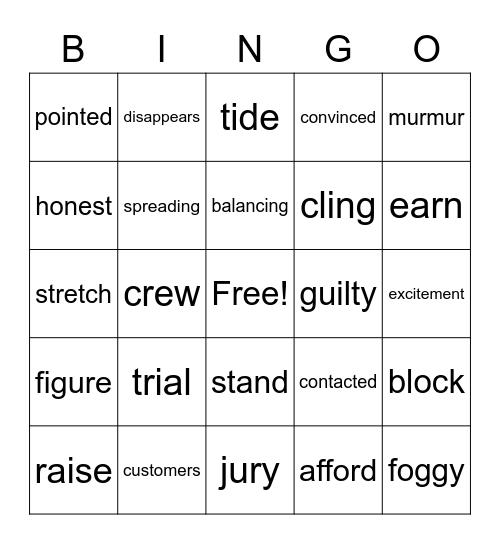 Vocabulary Bingo Card