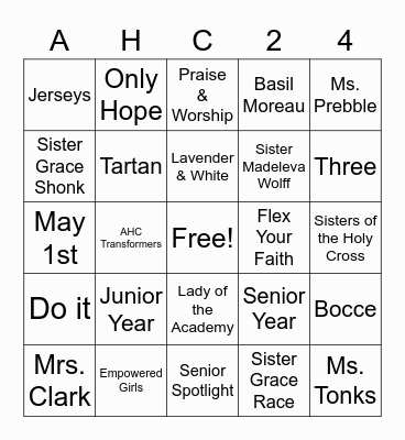 2024 Holy Cross Bingo Challenge Bingo Card