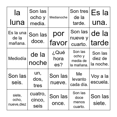 ¿Qué hora es? Bingo Card