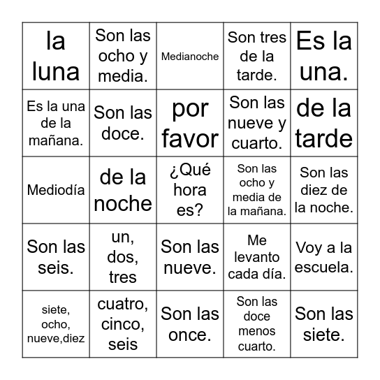 ¿Qué hora es? Bingo Card