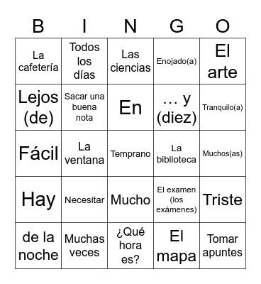 Avancemos 1 - Unit 2 - Vocabulary (Text) Bingo Card