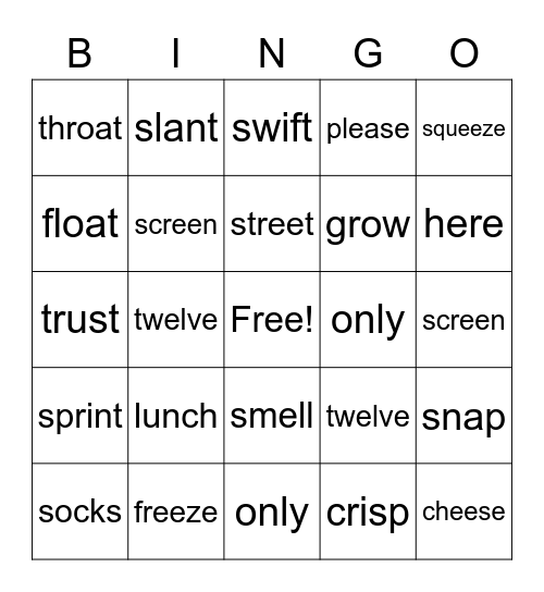 2nd grade spelling words Bingo Card