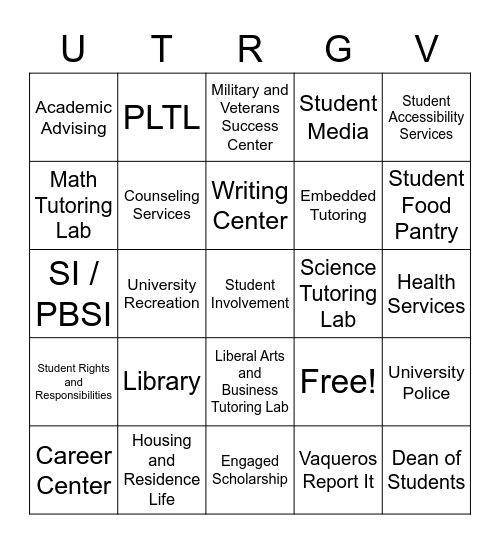 University Services Bingo Card