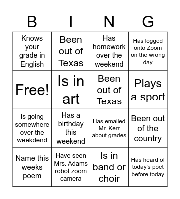 Kerr Bingo Card