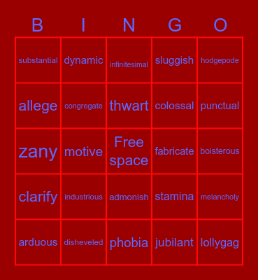 Word of the Day Bingo Card