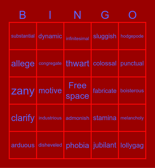 Word of the Day Bingo Card