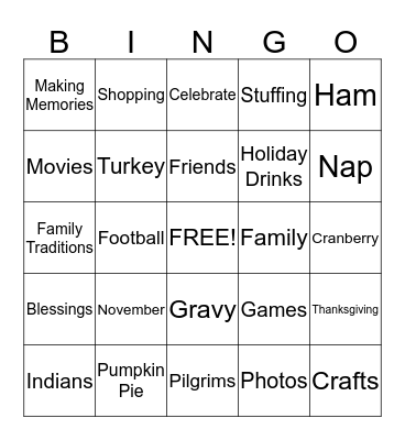 THANKSGIVING Bingo Card