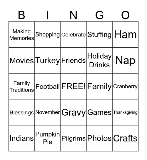 THANKSGIVING Bingo Card