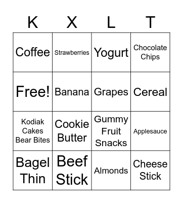 Steph Snack Bingo Card