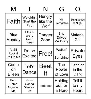 80's MINGO Bingo Card