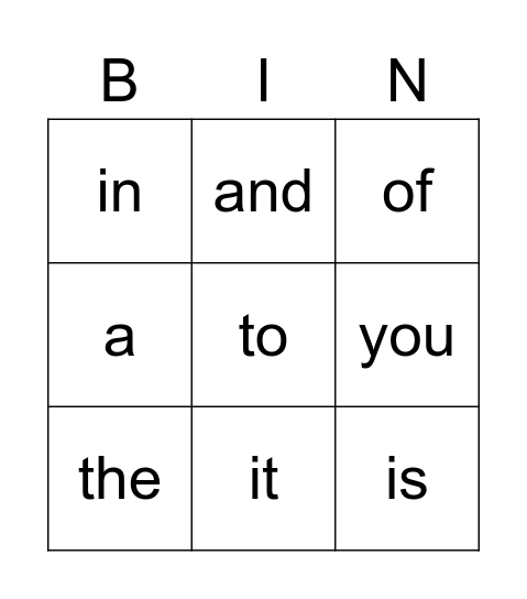 MCW List 1 Bingo Card