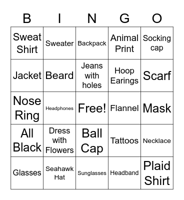 WHAT TO WEAR Bingo Card