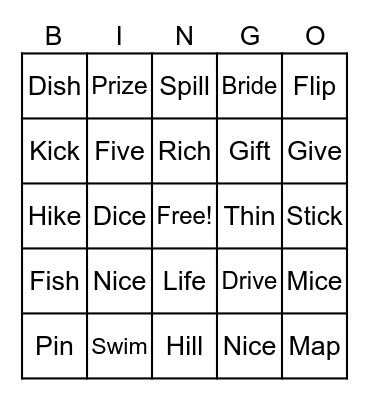 Short and long i Bingo Card