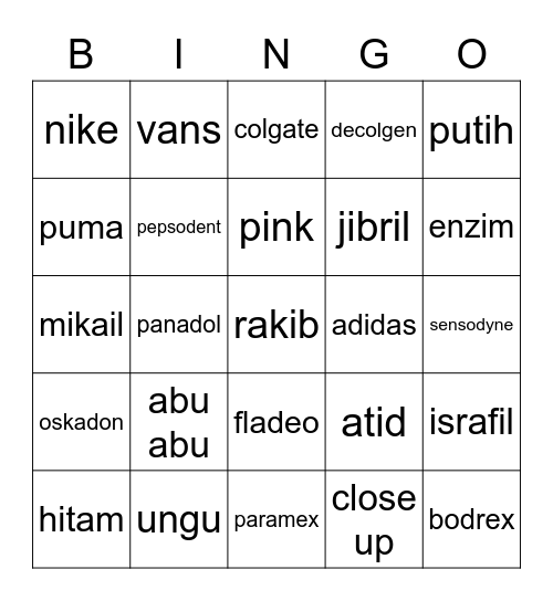 bingo aneh Bingo Card