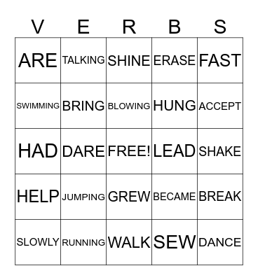 VERBS AND ADVERBS Bingo Card