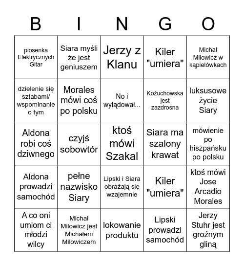 Kiler-ów 2-ch Bingo Card