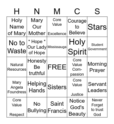 HOLY NAME OF MARY - BINGO Card