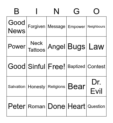 Worship Bingo Card