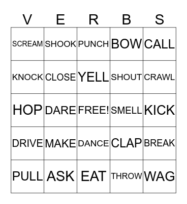 VERBS AND ADVERBS Bingo Card
