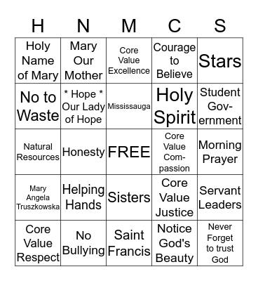 HOLY NAME OF MARY - BINGO Card