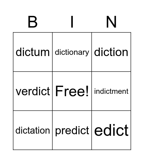 Dict Bingo Card