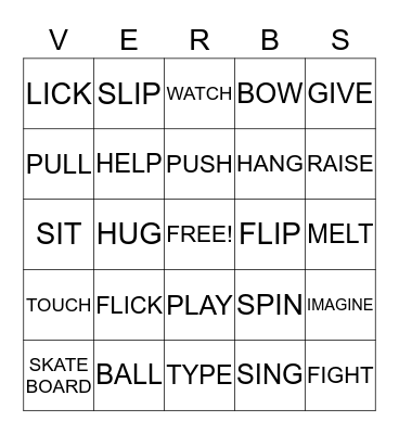VERBS AND ADVERBS Bingo Card
