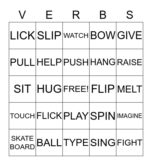 VERBS AND ADVERBS Bingo Card