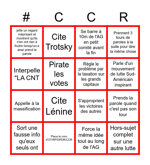 Grand Bingo du CCR (Onzième Thèse, Du Pain et Des Roses,Révolution Permanente et assimilés) Bingo Card