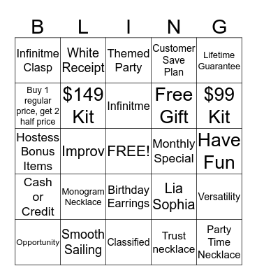 BLING Bingo Card