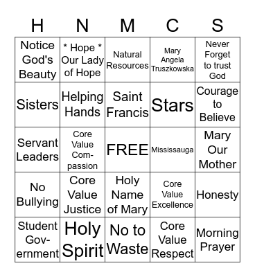 HOLY NAME OF MARY - BINGO Card