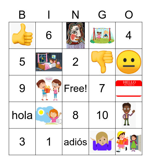 Elementary Spanish BINGO Card