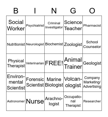 Careers in Science and Psychology Bingo Card