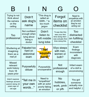 Standardized Patient Bingo! Bingo Card