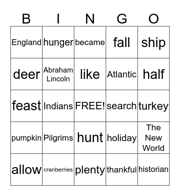 Thanksgiving Bingo Card