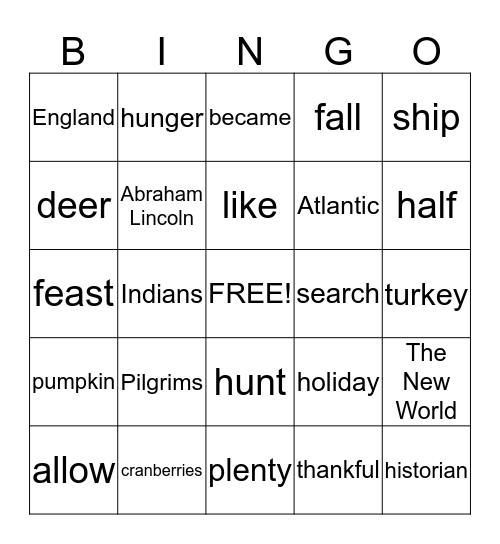 Thanksgiving Bingo Card