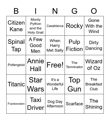 Movie Quote Bingo Card