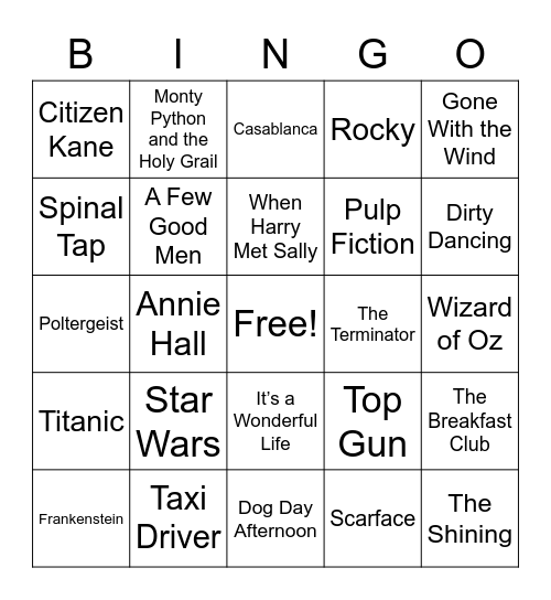 Movie Quote Bingo Card