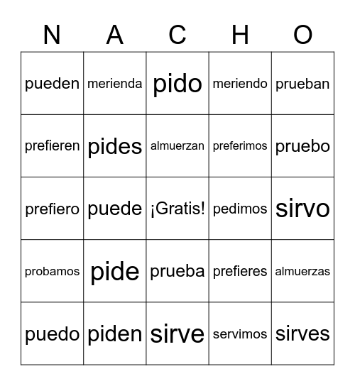 Los verbos de zapato Bingo Card