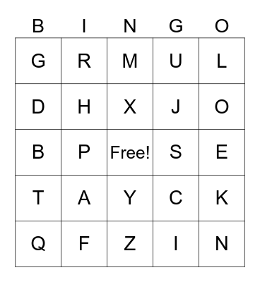 ASL Alphabet Bingo Card