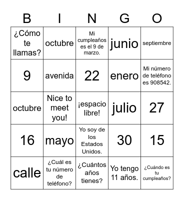 ¡lotería! Bingo Card