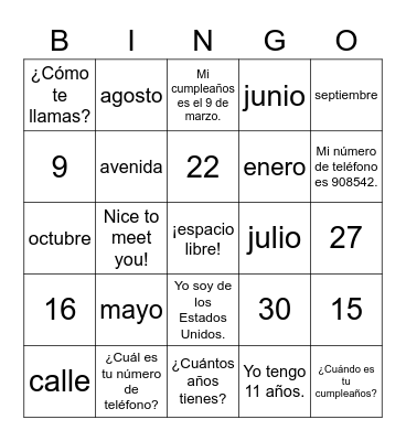 ¡lotería! Bingo Card