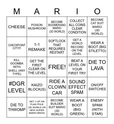 Mario Maker 2 Bingo Card