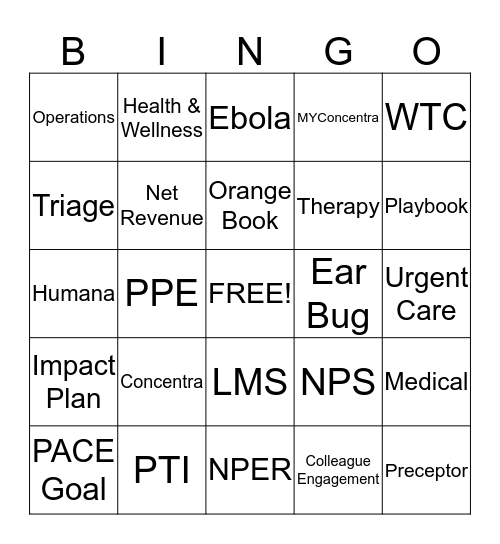 Health & Wellness Bingo Card