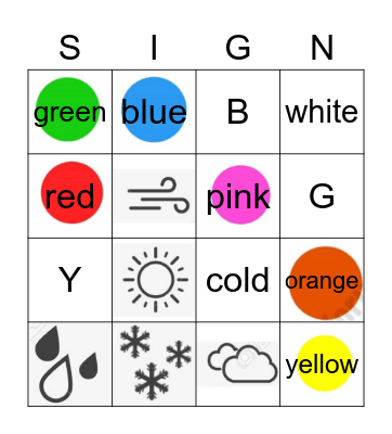 Gavin's Color/Weather Bingo Card