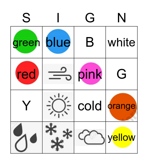 Gavin's Color/Weather Bingo Card