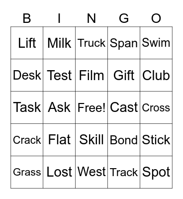 Word Bingo Card