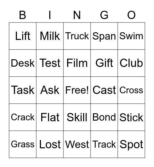 Word Bingo Card